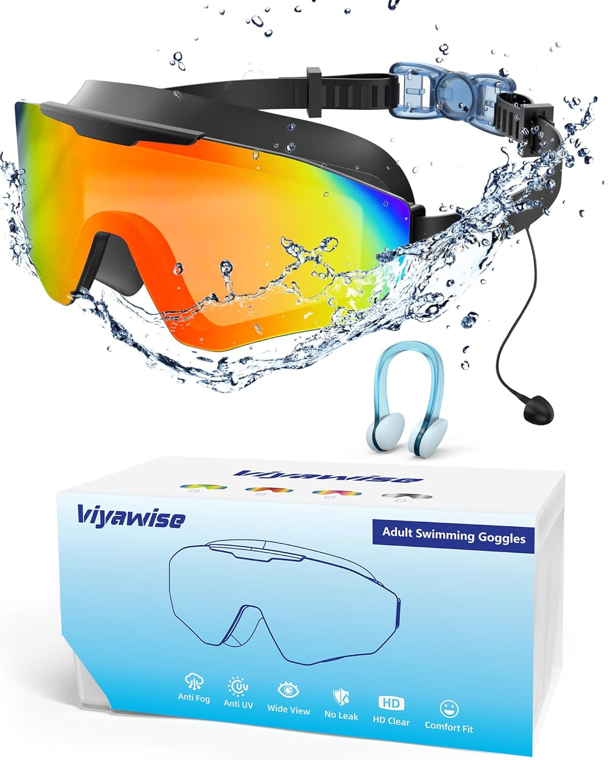 Coram Swim Goggles with Earplugs — Anti-Fog Wide View No Leak | Adults & Teens