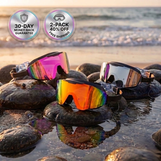 Coram swim goggles with built-in earplugs and gold mirror lens