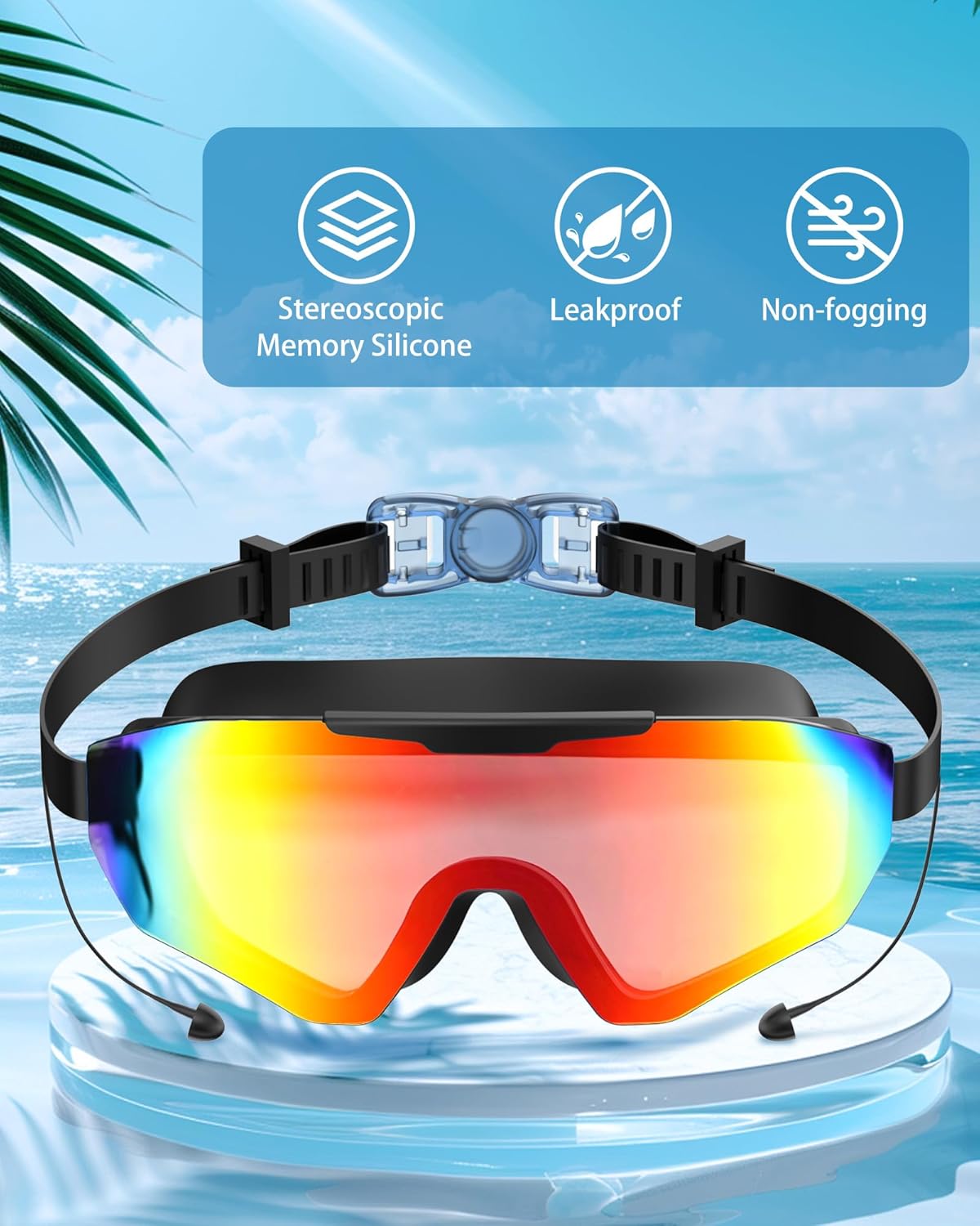 Coram Swim Goggles with Earplugs — Anti-Fog Wide View No Leak | Adults & Teens