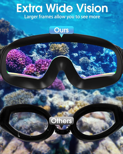 Coram Swim Goggles with Earplugs — Anti-Fog Wide View No Leak | Adults & Teens