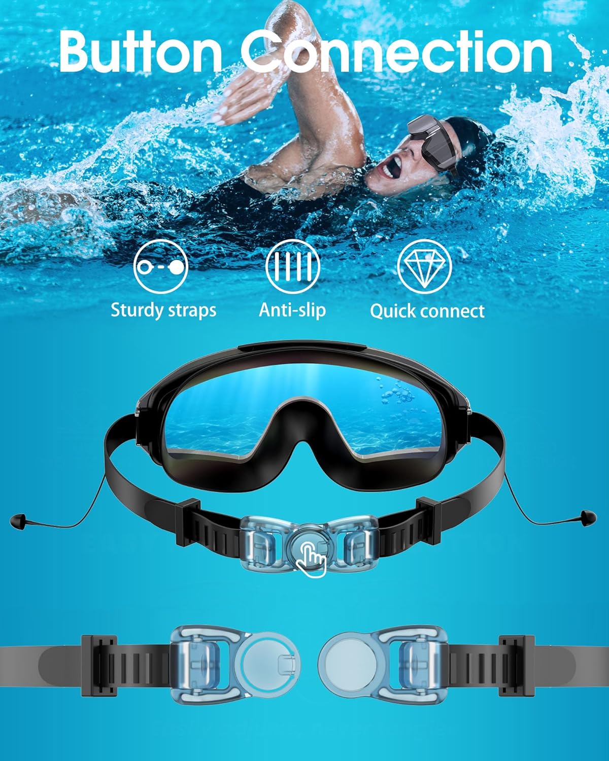 Coram Swim Goggles with Earplugs — Anti-Fog Wide View No Leak | Adults & Teens
